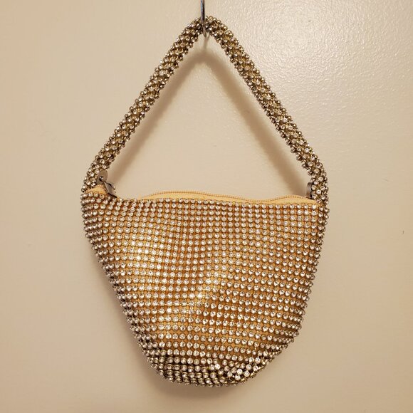 Unbranded Embellished Rhinestone Gold Mini Foldover Hand Bag Wristlet - Picture 3 of 13